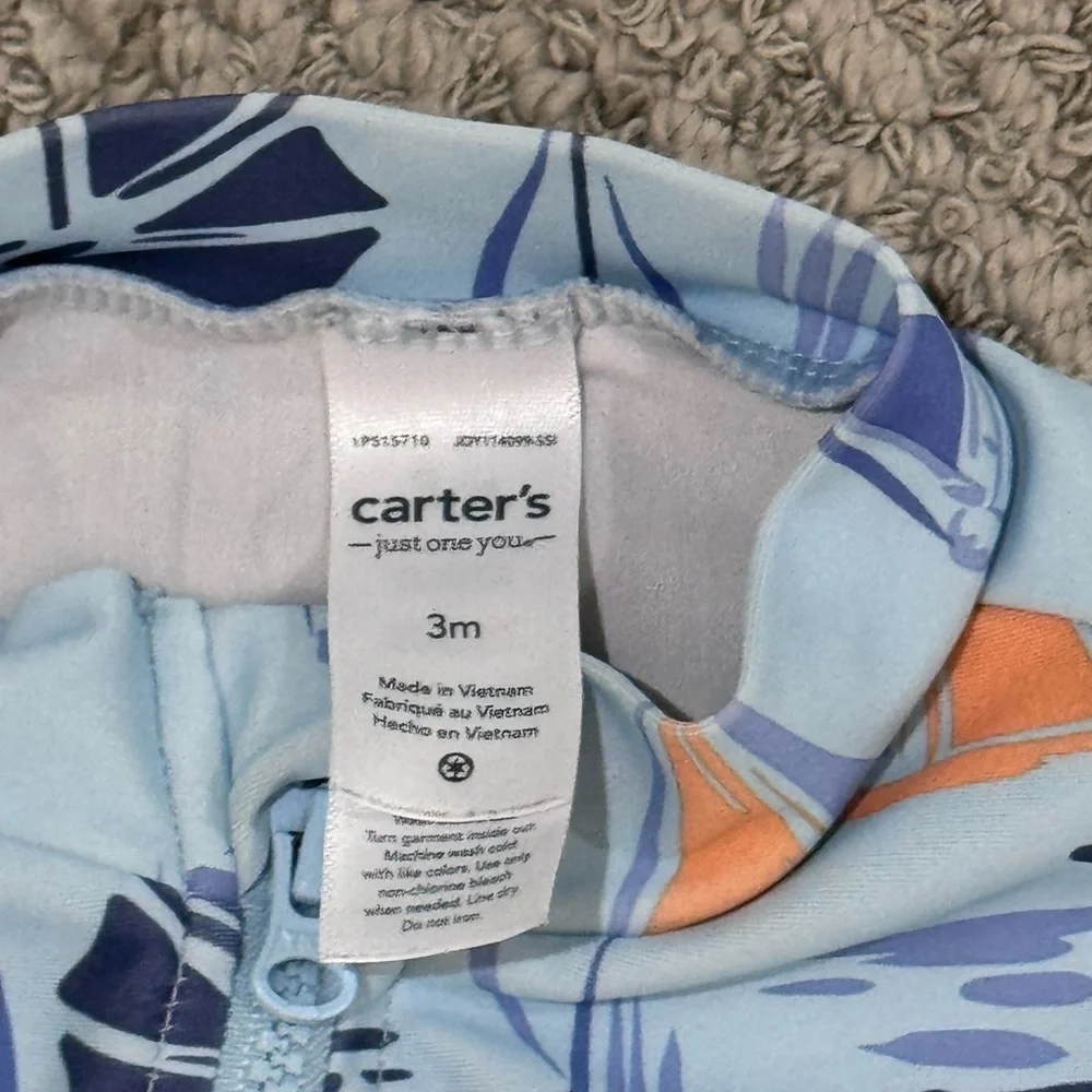 Carter's Blue Sailboat Rash Guard One-Piece with Orange and Navy Accents NWOT